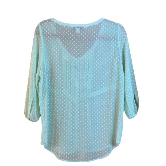 Lauren Conrad Swiss Dot Mint Green Popover 3/4 Sleeve Summer Top Size Medium - Picture 2 of 9